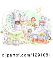 Poster, Art Print Of Sketched Theme Park With School Children