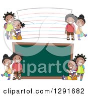Poster, Art Print Of Happy Black School Children By A Giant Note Card And Chalk Board