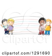 Clipart Of Happy White And Black School Boys By A Giant Note Card Royalty Free Vector Illustration