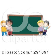 Poster, Art Print Of Happy White And Black School Boys By A Giant Chalk Board