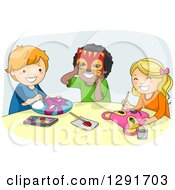 Poster, Art Print Of Group Of Happy School Children Painting Masks In Art Class
