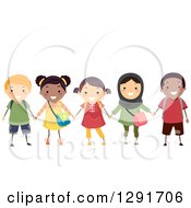 Poster, Art Print Of Group Of Happy Diverse School Children Smiling And Holding Hands