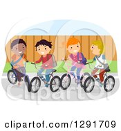Poster, Art Print Of Happy Group Of School Children Riding Their Bikes
