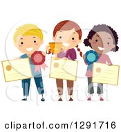 Poster, Art Print Of Proud School Children Holding Awards Trophies And Ribbons