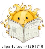 Poster, Art Print Of Happy Sketched Sun Character Reading A Newspaper