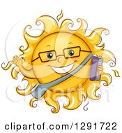 Poster, Art Print Of Happy Sketched Summer School Student Sun Character Waving And Holding Books