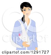 Black Haired Irish Woman In A Bath Robe A Bag Of Products On Her Arm