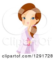 Clipart Of A Brunette Caucasian Woman Holding A Bottle And Wearing A Robe Royalty Free Vector Illustration