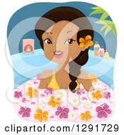 Poster, Art Print Of Happy Black Woman Soaking In A Floral Bath