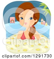 Clipart Of A Brunette Caucasian Woman Soaking In A Lemon Bath Royalty Free Vector Illustration