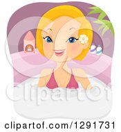 Clipart Of A Happy Blond Caucasian Woman Soaking In A Milk Bath Royalty Free Vector Illustration