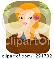 Poster, Art Print Of Happy Red Haired Caucasian Woman Soaking In A Mud Bath