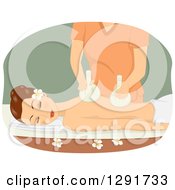 Clipart Of A Relaxed Brunette Woman Getting A Massage With Poultice Sacks Royalty Free Vector Illustration