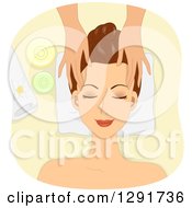 Clipart Of A Relaxed Brunette Caucasian Woman Getting A Facial Mask Applied At A Spa Royalty Free Vector Illustration
