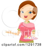 Poster, Art Print Of Friendly Brunette Caucasian Female Spa Receptionist Welcoming