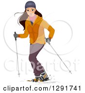 Clipart Of A Happy Brunette Caucasian Walking In Snow Royalty Free Vector Illustration