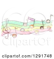Poster, Art Print Of Faces Of Doodled Children Forming Music Notes