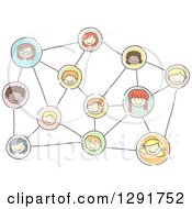 Doodled Network Of Happy Social Children