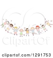 Clipart Of A Doodled Group Of Children Cheering Royalty Free Vector Illustration by BNP Design Studio
