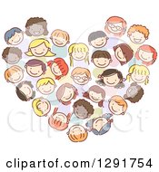 Poster, Art Print Of Doodled Group Of Diverse Children Forming A Heart