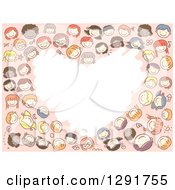 Poster, Art Print Of Group Of Happy Diverse Doodled School Children Forming A Heart Frame