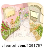 Poster, Art Print Of Sketched Alley With Flower Gardens