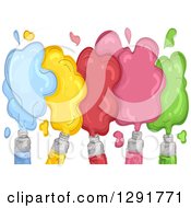 Clipart Of Sketched Acrylic Paint Tubes With Colorful Spills Royalty Free Vector Illustration