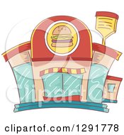 Clipart Of A Sketched Burger Joint Building Royalty Free Vector Illustration by BNP Design Studio