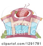 Clipart Of A Sketched Steak House Restaurant Building Royalty Free Vector Illustration
