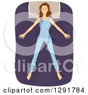 Clipart Of A Brunette Caucasian Woman Sleeping On Her Back In The Starfish Position Royalty Free Vector Illustration