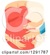 Caucasian Pregnant Woman Or Surrogate Mother Letting People Touch Her Belly