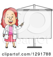 Clipart Of A Cartoon Red Haired Caucasian Female Doctor Giving A Presentation Royalty Free Vector Illustration