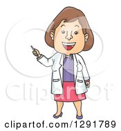 Clipart Of A Cartoon Brunette Caucasian Female Doctor Talking And Giving A Presentation Royalty Free Vector Illustration
