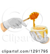 Gloved Hands Using A Honey Dipper