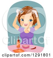 Poster, Art Print Of Happy Brunette Caucasian Woman Dying Her Own Hair