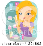 Poster, Art Print Of Blond Caucasian Woman Trying To Choose Beauty Products In A Store