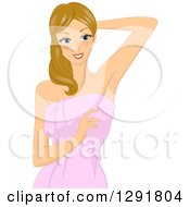 Clipart Of A Dirty Blond Caucasian Woman In A Towel Showing Her Underarms Royalty Free Vector Illustration