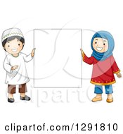 Poster, Art Print Of Happy Muslim Children Holding A Blank Sign