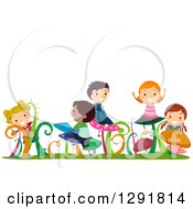 Clipart Of A Group Of Happy Children Playing On And In Mushrooms Royalty Free Vector Illustration