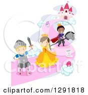 Clipart Of Children Imagining They Are Princes Princesses And Knights At A Castle Royalty Free Vector Illustration