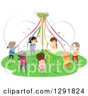 Poster, Art Print Of Group Of Happy Girls Dancing Around A May Pole