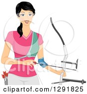 Poster, Art Print Of Happy Black Haired Irish Woman Archer Holding A Bow And Arrow
