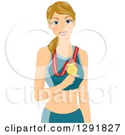 Clipart Of A Proud Blond Caucasian Runner Wearing A Gold Medal Royalty Free Vector Illustration by BNP Design Studio
