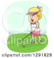 Poster, Art Print Of Cartoon Blond Caucasian Woman Golfing