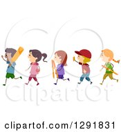 Poster, Art Print Of Line Of Happy Children With Cricket Gear