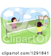 Poster, Art Print Of Happy Girls Playing Badminton Outdoors