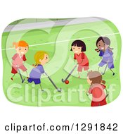 Clipart Of A Group Of Girls Playing Field Hockey Royalty Free Vector Illustration by BNP Design Studio
