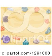 Poster, Art Print Of Beach Sand Background With A Border Of Sea Shells