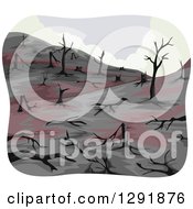 Clipart Of A Devastated Hillside Of Dead Trees After A Forest Fire Royalty Free Vector Illustration