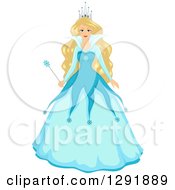 Poster, Art Print Of Blond Caucasian Fantasy Ice Queen In A Blue Dress